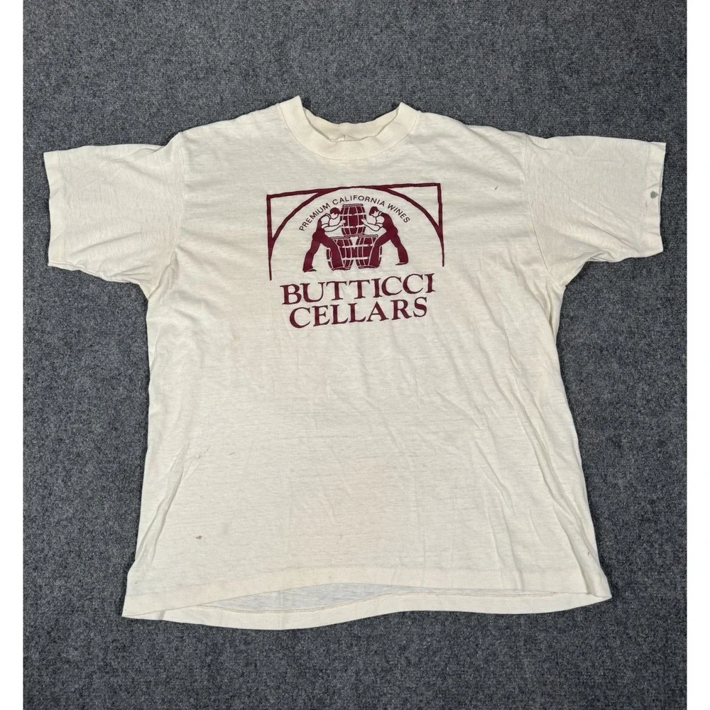 Vintage Wright's Shirt Mens XL White‎ Premium California Wines Tee 80s Flawed